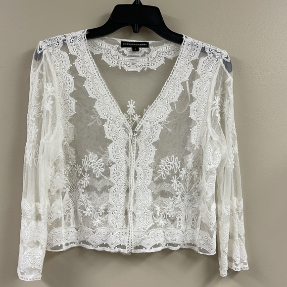 Chris McLaughlin Lace Topper, Lace Cardigan, Off White Size Small NWT - Picture 2 of 11